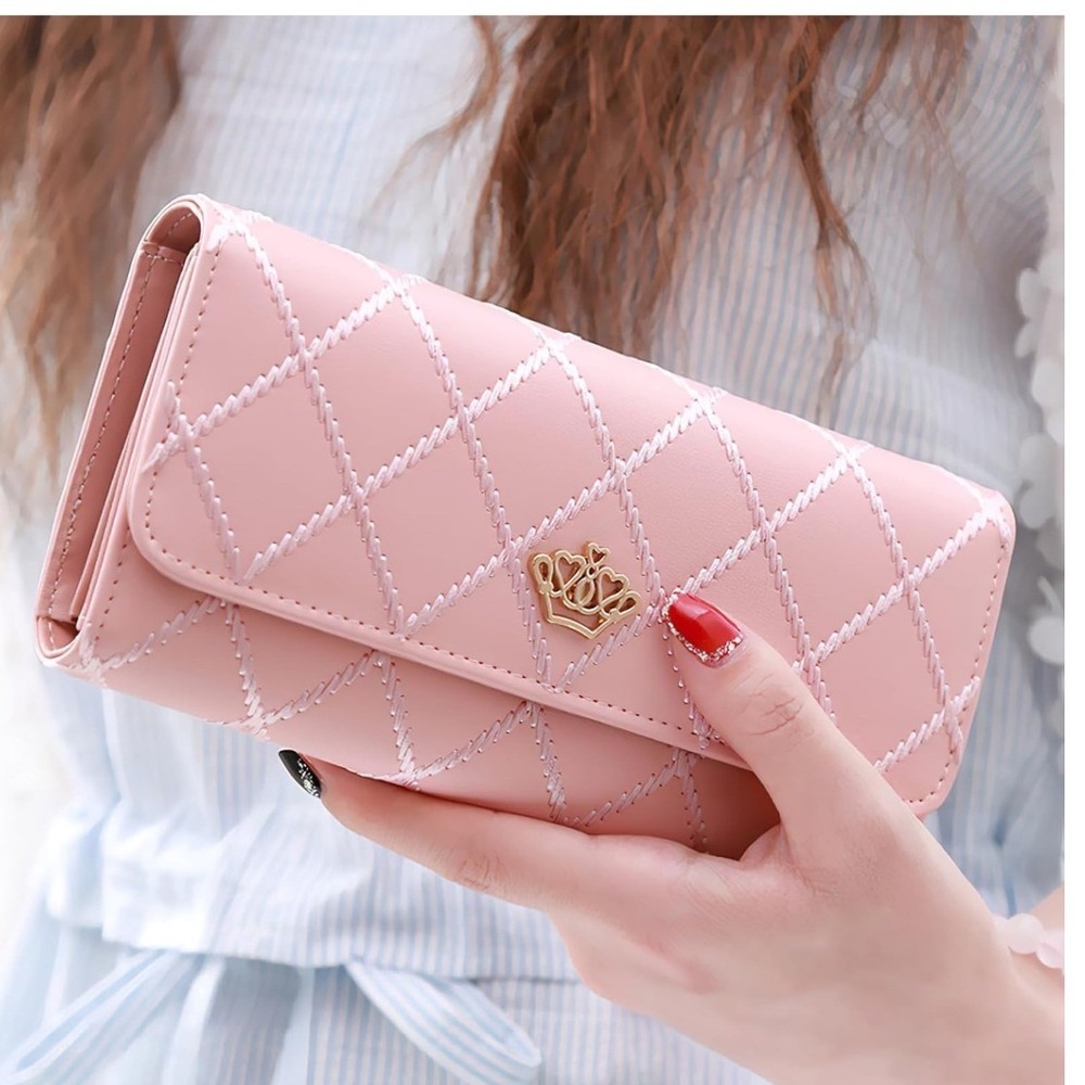 Pink Clutch Wallet Faux Leather Women's Fashion Accessory‎ Quilted